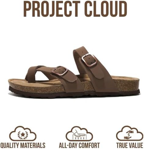 100% Genuine Leather Womens Sandals - Cork Footbed Slides For Women - Comfortable Sandals Women with Memory Foam Beach Essential Summer Sandals For Women 2024 (Lian, TAN, 5.5) in Saudi Arabia