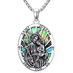 POTOPYY S925 Sterling Silver Saint Necklace St Michael/St Christopher/St Benedict/Virgin Mary/St Joseph/St Patrick/St Francis/St Jude Pendant Religious Protection Necklace for Men Women in Kuwait