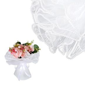 ورق تغليف الباقة، ورق شبكي لتغليف الزهور البيضاء، أوراق تغليف شبكية مجعدة بحافة لؤلؤية لباقة الزهور، مشغولات يدوية الصنع، تغليف الهدايا، الزفاف، الحفلات in Kuwait