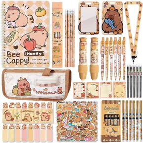 30PCS Capybara School Supplies set，Cute School Supplies ballpoint pens notebooks, pencil cse, sticky notes ，mechanical pencil，pencil，ID badge holder with lanyard，erasers，bookmarks in Saudi Arabia