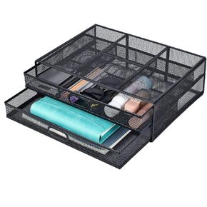 Monitor Stand Riser with Drawer - Metal Mesh Desk Organizer with Dual Pull Out Storage Drawer, Printer Holder with Pull Out Storage Drawe in Saudi Arabia