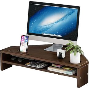 Corner Monitor Stand Desk Corner Monitor Stand with 2 Tiers Storage, Triangle Computer Organizers Stand with Phone Slots, 21inch Office Stand for Screen Printer(Black) in Saudi Arabia