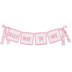 1/2 Birthday Girl, Half Way to One Baby Girl Pink Bow Half Birthday Decorations, 6 Month High Chair Banner Party Supplies in Saudi Arabia