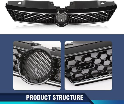 PIT66 Front Bumper Upper Grill Compatible with VW Volkswagen GTI GLI Jetta MK5 2006-2009, Not Fit Rabbit & R32 Model, Honeycomb Style Grille in Saudi Arabia