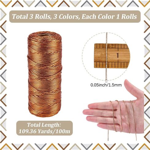 CRASPIRE 328 ياردة خيوط معدنية 1.5 مم التفاف سلسلة حبل ديكور Rosegold البرونزية Macrame الحبل تويست الموضوع لتعبئة الهدايا التعادل عيد الميلاد الحرف الزفاف ديكور المنزل شنقا العلامة الحلي in Saudi Arabia