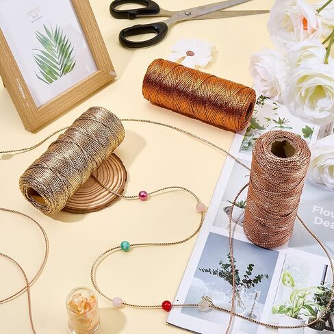 CRASPIRE 328 ياردة خيوط معدنية 1.5 مم التفاف سلسلة حبل ديكور Rosegold البرونزية Macrame الحبل تويست الموضوع لتعبئة الهدايا التعادل عيد الميلاد الحرف الزفاف ديكور المنزل شنقا العلامة الحلي in Saudi Arabia
