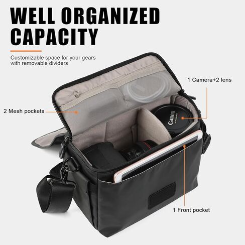 Besnfoto Camera Bag Purse Small Messenger Shoulder Bag for Mirrorless DSLR Camera Waterproof Canvas Compact Photography Case, Black Gray in Kuwait