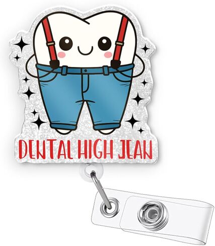 Funny Dental Badge Reel – Retractable Cute ID Badge Holder with Alligator Clip Gifts for Dental Hygienist Assistant Hygiene Student Dentist, Tooth High Jean Accessories Must Have in Saudi Arabia