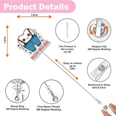 Funny Dental Badge Reel – Retractable Cute ID Badge Holder with Alligator Clip Gifts for Dental Hygienist Assistant Hygiene Student Dentist, Tooth High Jean Accessories Must Have in Saudi Arabia