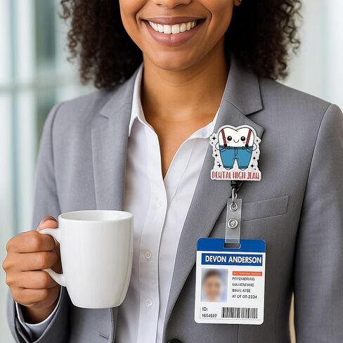 Funny Dental Badge Reel – Retractable Cute ID Badge Holder with Alligator Clip Gifts for Dental Hygienist Assistant Hygiene Student Dentist, Tooth High Jean Accessories Must Have in Saudi Arabia
