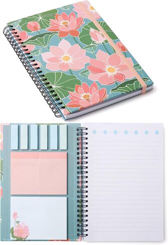A5 Spiral Sticky Notebook,with 9 pads of decorated sticky notes and a handy notebook,Note Pads Teacher Appreciation Gift Writing Memo Pads School Office Supplies and Daily Life Organization (Lotus) in Saudi Arabia