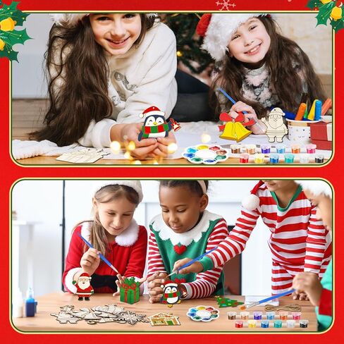 Jenaai 36 مجموعة عيد الميلاد مجموعة الطلاء الخشبية DIY الحلي الفارغة غير المكتملة الحرفية مجموعة ثلج سانتا شجرة عيد الميلاد شنقا الزينة عيد ميلاد عطلة حزب صالح للأطفال عيد الميلاد in Kuwait