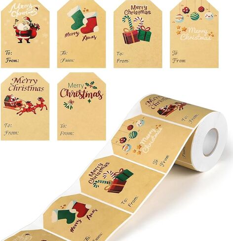 500 Labels Tags Stickers, Kraft Gift Stickers Name Labels, Self Adhesive Xmas Tag for Cards Gift Boxes (60x80mm, 6 Designs) in Saudi Arabia