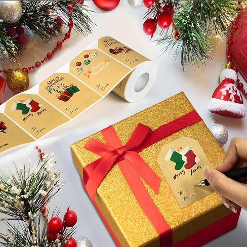 500 Labels Tags Stickers, Kraft Gift Stickers Name Labels, Self Adhesive Xmas Tag for Cards Gift Boxes (60x80mm, 6 Designs) in Saudi Arabia
