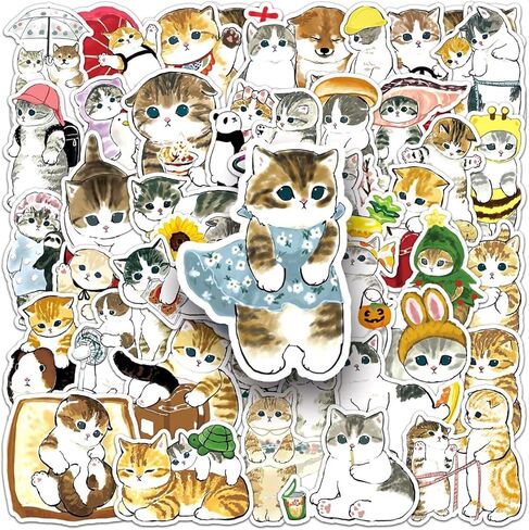 100PCS Cat Sticker Hand-Drawn Cute Kitten Stickers for Party Favor Holiday Envelope Seal Classroom Reward Sticker in Saudi Arabia