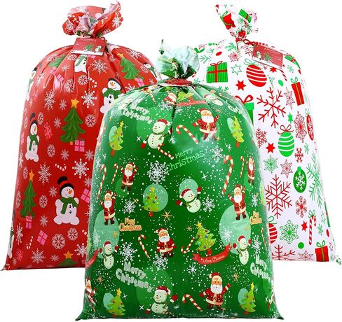 Janbren Large Christmas Gift Bags,3 Pack 36" x 44" Extra Large Christmas Gift Bag with Tag & Tie,Jumbo Gift Bag for Xmas Party Favors Supplies Gift Wrapper in Saudi Arabia