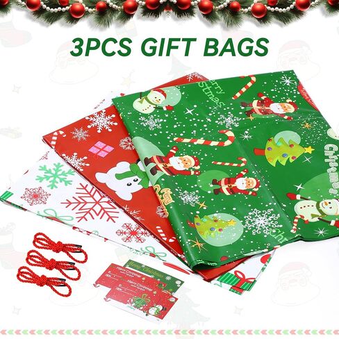 Janbren Large Christmas Gift Bags,3 Pack 36" x 44" Extra Large Christmas Gift Bag with Tag & Tie,Jumbo Gift Bag for Xmas Party Favors Supplies Gift Wrapper in Saudi Arabia