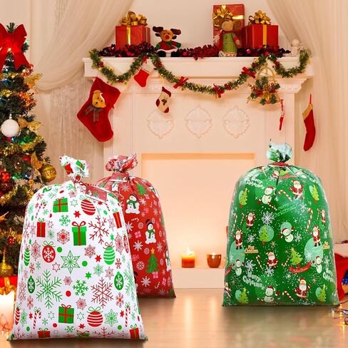 Janbren Large Christmas Gift Bags,3 Pack 36" x 44" Extra Large Christmas Gift Bag with Tag & Tie,Jumbo Gift Bag for Xmas Party Favors Supplies Gift Wrapper in Saudi Arabia
