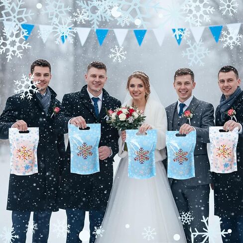 TaoBary 48 Pcs Snowflake Winter Plastic Treat Bags with Windows Resealable Sealing Bags with Handle Snowflake Goodie Gift Pouches Stand Candy Bag for Winter Christmas Party Gift Wrapping Supplies in Saudi Arabia
