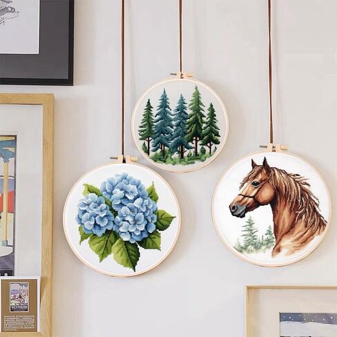 DIY Cross Stitch Kits Sea Turtle and Corals Easy for Beginners with Hoop 11CT Needlepoint Embroidery Stamped Counted Cross Stitch Set Craft Wall Decor 20x20cm-5 in Saudi Arabia