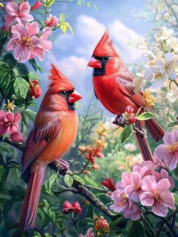 Flowers Cardinal Birds Preprinted 11CT Cross Stitch Kits for Beginners & Adults - Easy Needlepoint Patterns for Home Decor & Crafting 1 3 in Saudi Arabia