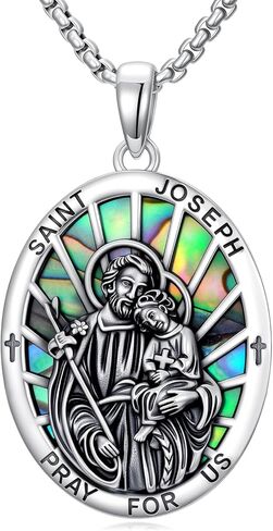 POTOPYY S925 Sterling Silver Saint Necklace St Michael/St Christopher/St Benedict/Virgin Mary/St Joseph/St Patrick/St Francis/St Jude Pendant Religious Protection Necklace for Men Women in Kuwait