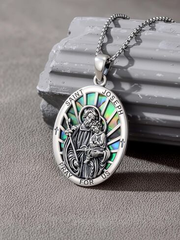 POTOPYY S925 Sterling Silver Saint Necklace St Michael/St Christopher/St Benedict/Virgin Mary/St Joseph/St Patrick/St Francis/St Jude Pendant Religious Protection Necklace for Men Women in Kuwait
