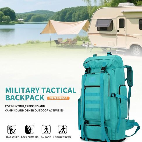 70L/100L Hiking Camping Backpack MOLLE Rucksack Waterproof Daypack for Traveling (Army Green) in Kuwait