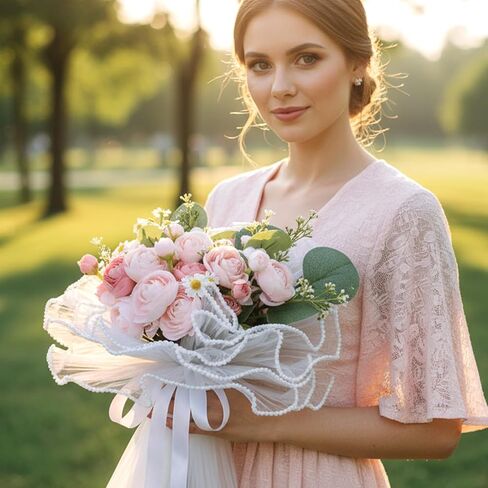 ورق تغليف الباقة، ورق شبكي لتغليف الزهور البيضاء، أوراق تغليف شبكية مجعدة بحافة لؤلؤية لباقة الزهور، مشغولات يدوية الصنع، تغليف الهدايا، الزفاف، الحفلات in Kuwait