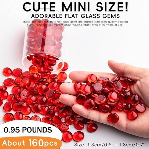 0.95 LB Purple Glass Marbles, Mini Flat Glass Beads~160 PCS for Vase Fillers, Floral Bottom Mancala Gems Pebbles Fish Tank Rocks for Table Aquarium,Home Decor Art Craft Supplies(Red 0.5"~0.7") in Saudi Arabia