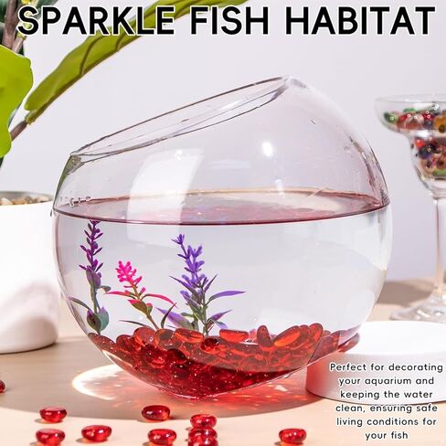 0.95 LB Purple Glass Marbles, Mini Flat Glass Beads~160 PCS for Vase Fillers, Floral Bottom Mancala Gems Pebbles Fish Tank Rocks for Table Aquarium,Home Decor Art Craft Supplies(Red 0.5"~0.7") in Saudi Arabia