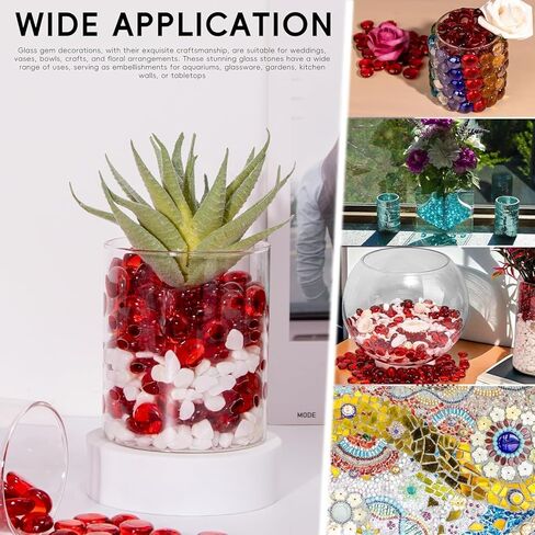 0.95 LB Purple Glass Marbles, Mini Flat Glass Beads~160 PCS for Vase Fillers, Floral Bottom Mancala Gems Pebbles Fish Tank Rocks for Table Aquarium,Home Decor Art Craft Supplies(Red 0.5"~0.7") in Saudi Arabia