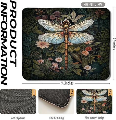 لوحة ماوس Moody Floral Dragonfly، وسادات ماوس طبيعية لحشرة اليعسوب النباتية الداكنة لأجهزة الكمبيوتر المحمولة وأجهزة الكمبيوتر المحمولة، مقاس 9.5 × 7.9 بوصة in Kuwait