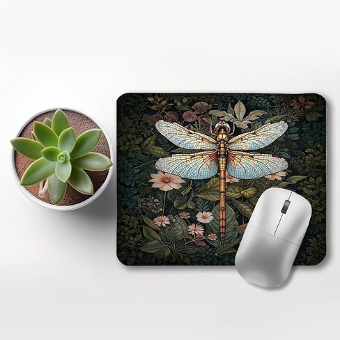 لوحة ماوس Moody Floral Dragonfly، وسادات ماوس طبيعية لحشرة اليعسوب النباتية الداكنة لأجهزة الكمبيوتر المحمولة وأجهزة الكمبيوتر المحمولة، مقاس 9.5 × 7.9 بوصة in Kuwait