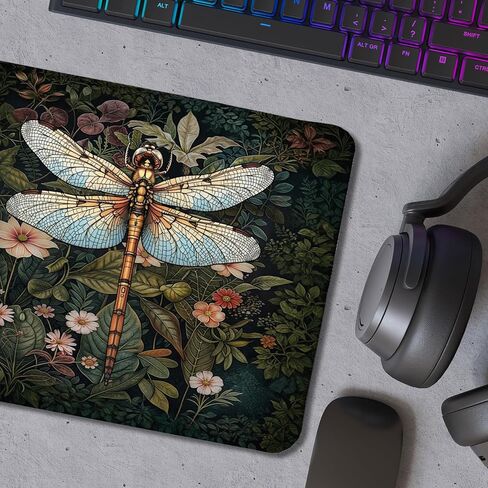 لوحة ماوس Moody Floral Dragonfly، وسادات ماوس طبيعية لحشرة اليعسوب النباتية الداكنة لأجهزة الكمبيوتر المحمولة وأجهزة الكمبيوتر المحمولة، مقاس 9.5 × 7.9 بوصة in Kuwait