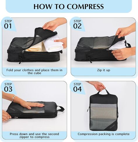 PFEYRPK Compression Packing Cubes for Suitcase,Expandable Packing Cubes Compression for Travel, 7 Set with Clear Toiletries Shoe Bag and Backpack Bag Travel Organizer Cubes for Travel Essentials. in Kuwait
