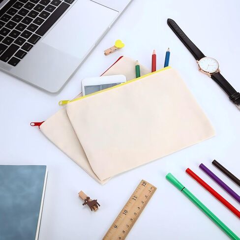 12 قطعة من حقائب مستحضرات التجميل القماشية متعددة الأغراض مع سحاب حقيبة قماشية حقيبة مكياج فارغة حقيبة قلم رصاص عادية حقيبة أدوات الزينة للسفر للنساء والفتيات DIY in Saudi Arabia
