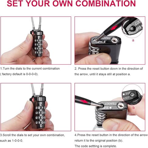 ZHEGE TSA Approved Luggage Lock, 1-Pack, Black, Combination Lock, 10,000 Combination Options, 5.5in Flexible Cable, Easy to Use, Secure & Solid, Suitable for Luggage, Backpacks, Briefcases in Kuwait