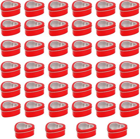MOUYAT 40 PCS 2oz Heart Shaped Metal Tins with Clear Window Lids, Tinplate Empty Candy Tins Party Favors Storage Box Container for Gifts Treasures, Candle Making, DIY, Crafts, White in Saudi Arabia