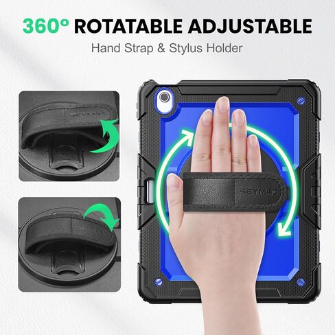 SEYMAC for iPad Air 11 Inch Case 2024 M2 (Air 6th Generation Case), Heavy Duty Shockproof Protective Case with Screen Protector, Stand and Hand/Shoulder Strap for iPad Air 6th Generation, Black in Saudi Arabia