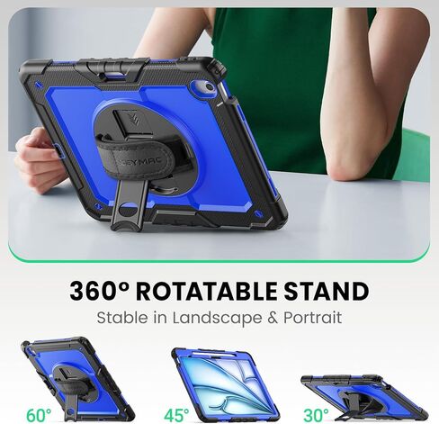 SEYMAC for iPad Air 11 Inch Case 2024 M2 (Air 6th Generation Case), Heavy Duty Shockproof Protective Case with Screen Protector, Stand and Hand/Shoulder Strap for iPad Air 6th Generation, Black in Saudi Arabia