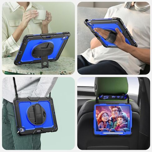 SEYMAC for iPad Air 11 Inch Case 2024 M2 (Air 6th Generation Case), Heavy Duty Shockproof Protective Case with Screen Protector, Stand and Hand/Shoulder Strap for iPad Air 6th Generation, Black in Saudi Arabia