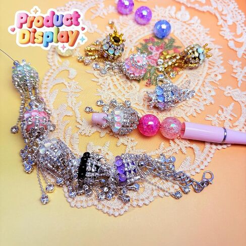 10pcs Rhinestone Focal Beads for Pens, Sparkling 3D Rose Flower Designs, Fancy Beads for DIY Jewelry Making Keychains Crafts Holiday Decorations in Saudi Arabia