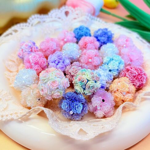 10pcs Rhinestone Focal Beads for Pens, Sparkling 3D Rose Flower Designs, Fancy Beads for DIY Jewelry Making Keychains Crafts Holiday Decorations in Saudi Arabia