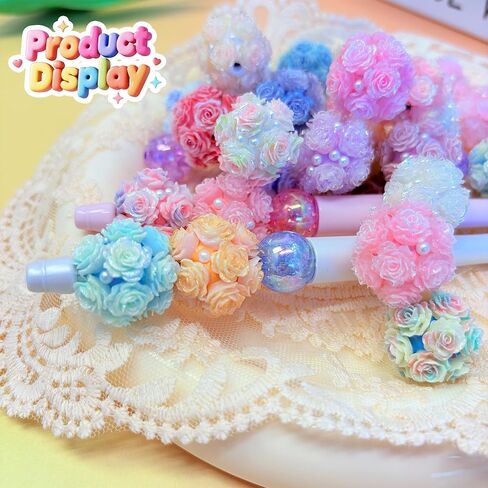 10pcs Rhinestone Focal Beads for Pens, Sparkling 3D Rose Flower Designs, Fancy Beads for DIY Jewelry Making Keychains Crafts Holiday Decorations in Saudi Arabia