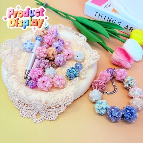 10pcs Rhinestone Focal Beads for Pens, Sparkling 3D Rose Flower Designs, Fancy Beads for DIY Jewelry Making Keychains Crafts Holiday Decorations in Saudi Arabia