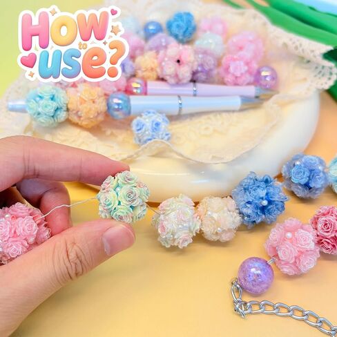 10pcs Rhinestone Focal Beads for Pens, Sparkling 3D Rose Flower Designs, Fancy Beads for DIY Jewelry Making Keychains Crafts Holiday Decorations in Saudi Arabia