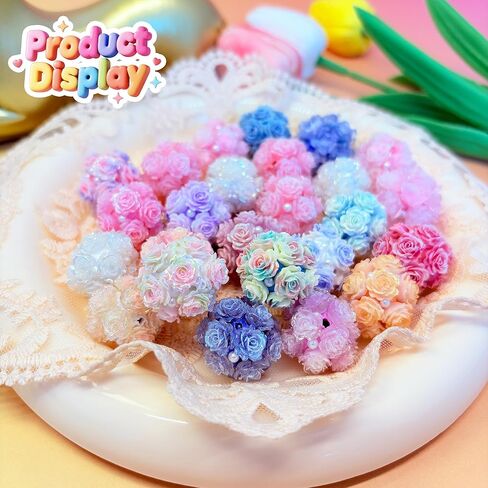 10pcs Rhinestone Focal Beads for Pens, Sparkling 3D Rose Flower Designs, Fancy Beads for DIY Jewelry Making Keychains Crafts Holiday Decorations in Saudi Arabia