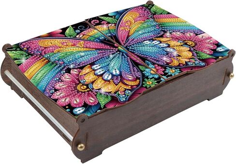 antor DIY Diamond Painting Wooden Storage Box, Rainbow Butterfly Creative Special Shaped Rhinestone Art Flip Cover Organizer, Handmade Art Desktop Decorations Gift for Adults in Saudi Arabia