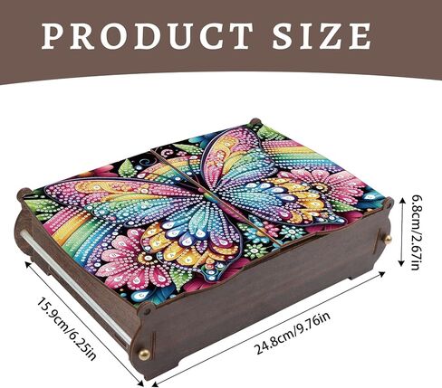 antor DIY Diamond Painting Wooden Storage Box, Rainbow Butterfly Creative Special Shaped Rhinestone Art Flip Cover Organizer, Handmade Art Desktop Decorations Gift for Adults in Saudi Arabia
